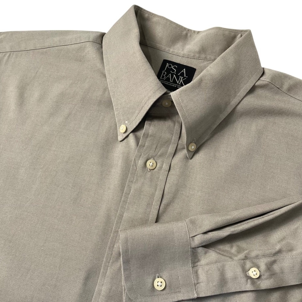 Jos. A. Bank Mens Pinpoint Dress Shirt 16.5 33 Taupe Pocket 100% Cotton Career